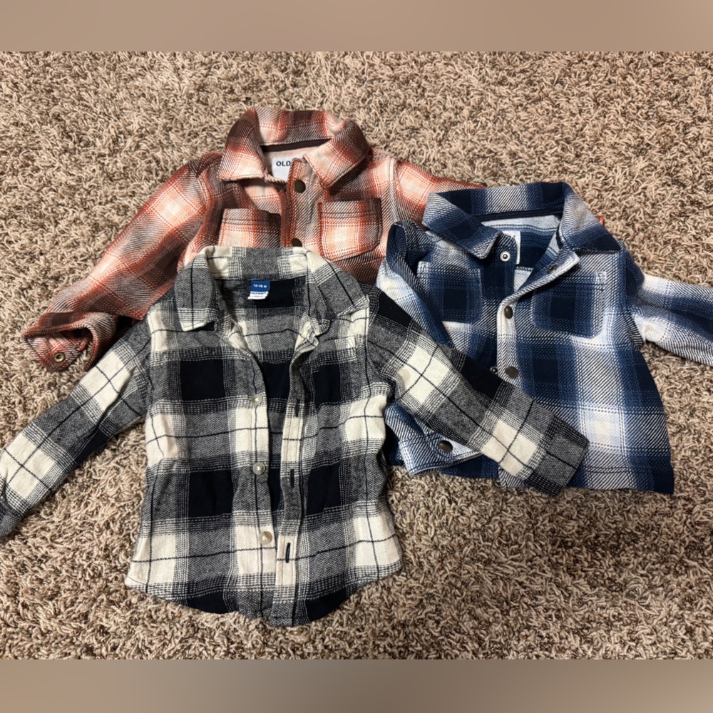 Old Navy Kids Plaid Button Down Shirts - Orange, Blue, Black